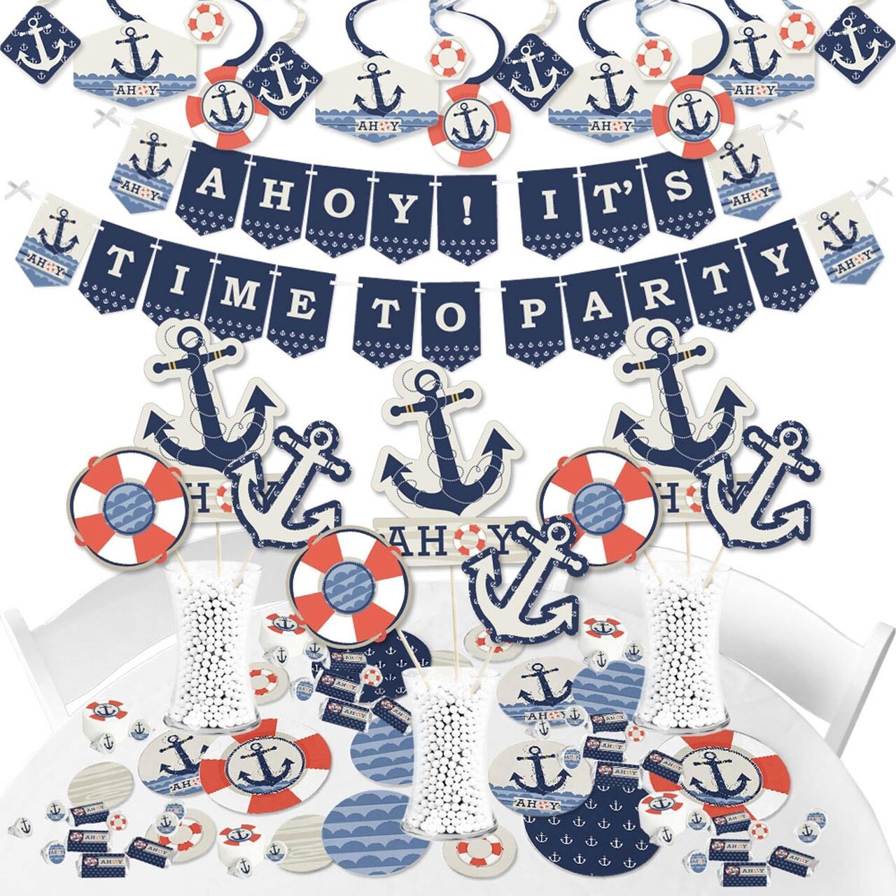 Big Dot of Happiness Ahoy - Nautical - Baby Shower or Birthday Party Supplies - Banner Decoration Kit - Fundle Bundle